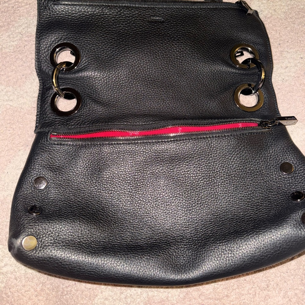 Hammitt Bags VIP Montana Pebbled Leather Fold Crossbody Bag Black Red gunmetal - Picture 7 of 13
